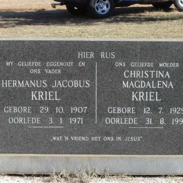 KRIEL Hermanus Jacobus 1907-1971 &amp; Christina Magdalena 1929-1992