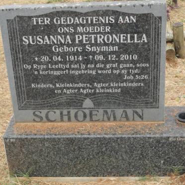SCHOEMAN Susanna Petronella nee SNYMAN 1914-2010