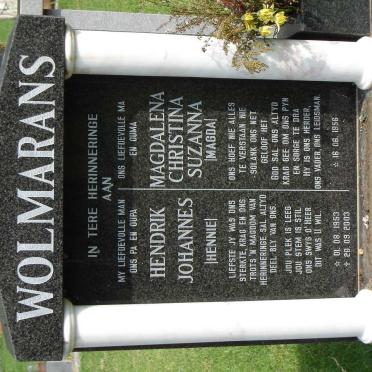 WOLMARANS Hendrik Johannes 1953-2003 &amp; Magdalena Christina Suzanna 1956-