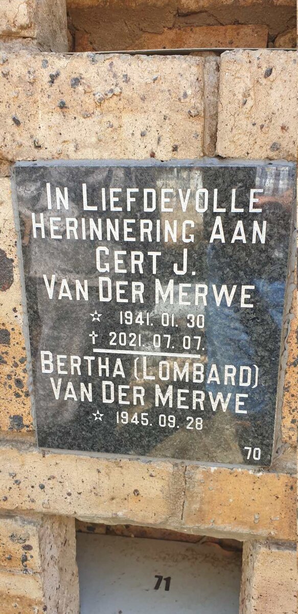 MERWE Gert J., van der 1941-2021 &amp; Bertha LOMBARD 1945-