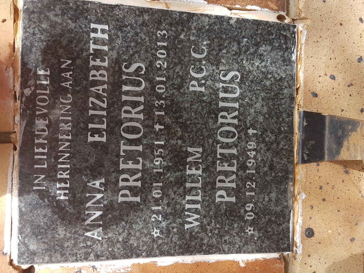 PRETORIUS Willem P.C.C. 1949-  &amp; Anna Elizabeth 1951-2013