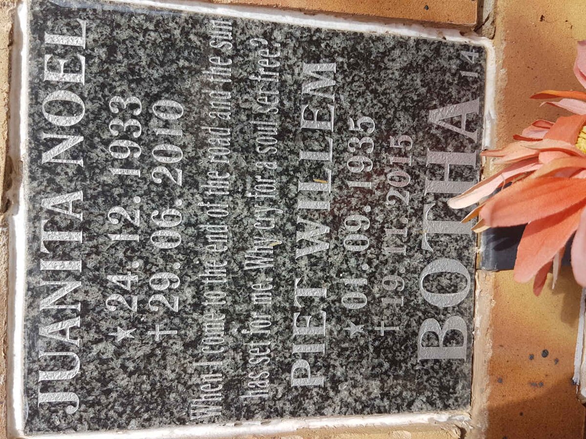 BOTHA Piet Willem 1935-2015 &amp; Juanita Noel 1933-2010