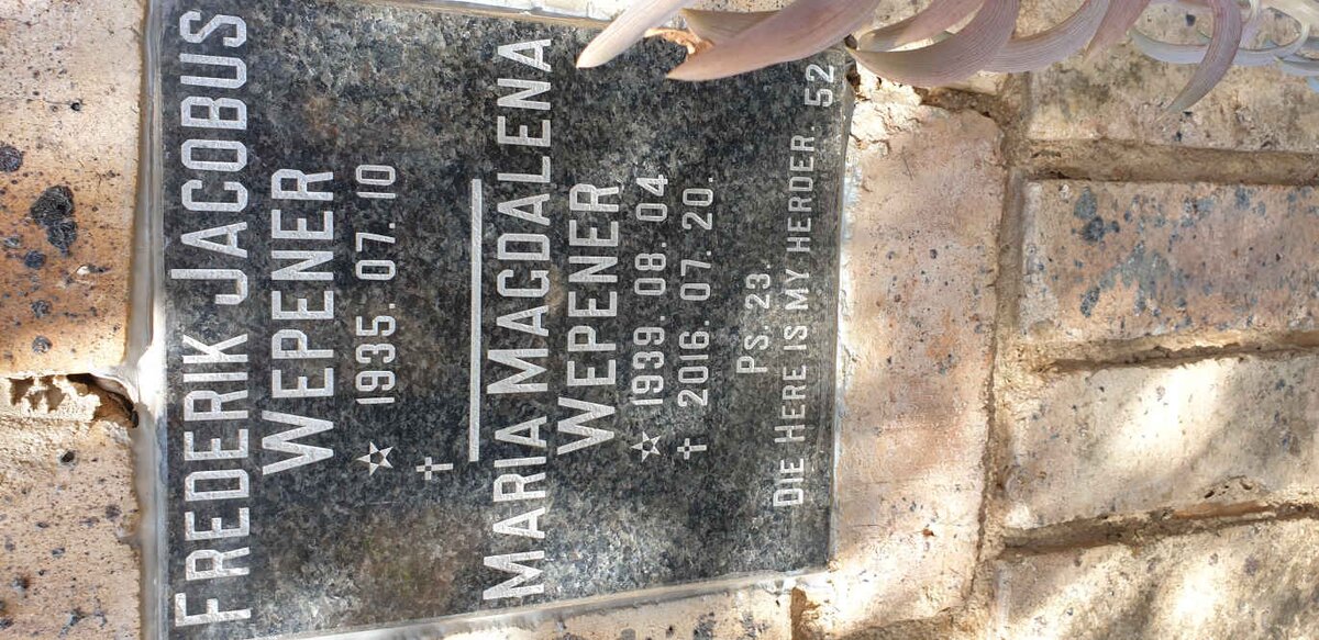 WEPENER Frederik Jacobus 1935- &amp; Maria Magdalena 1939-2016