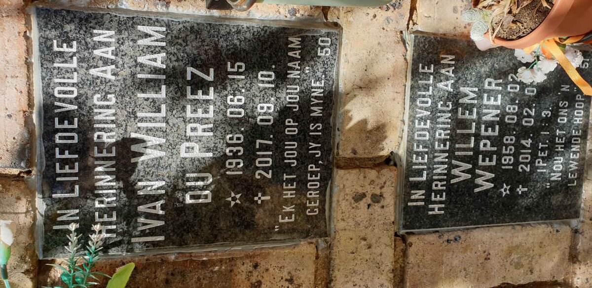 PREEZ Ivan William, du 1936-2017 :: WEPENER Willem 1958-2014