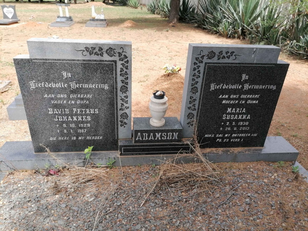 ADAMSON David Petrus Johannes 1929-1987 &amp; Maria Susanna 1930-2013