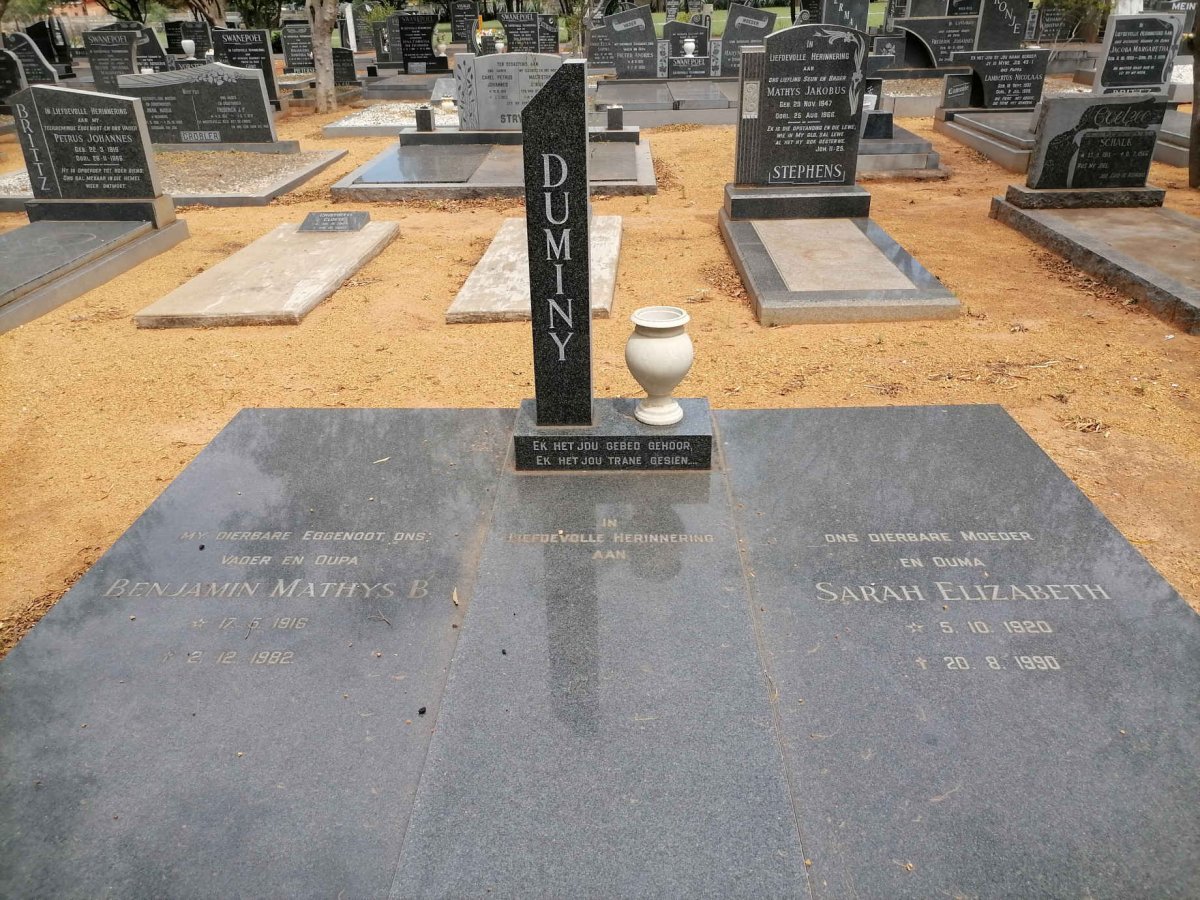 DUMINY Benjamin Mathys B. 1916-1982 &amp; Sarah Elizabeth 1920-1990