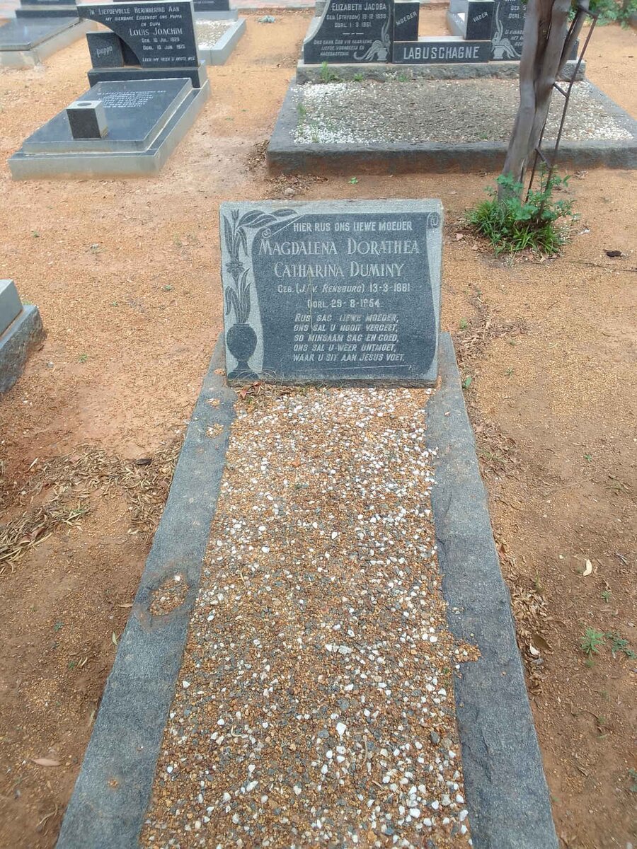 DUMINY Magdalena Dorathea Catharina nee J.v. RENSBURG 1881-1954