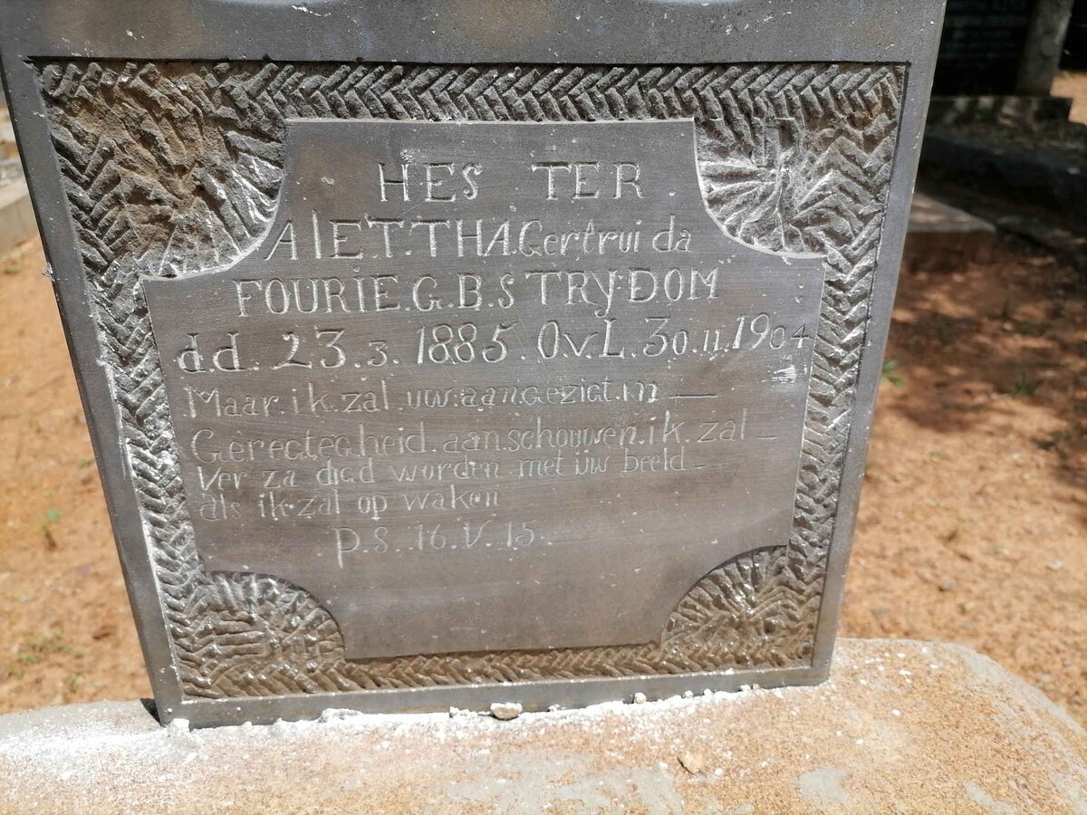 FOURIE Alettha Gertruida nee STRYDOM 1885-1904