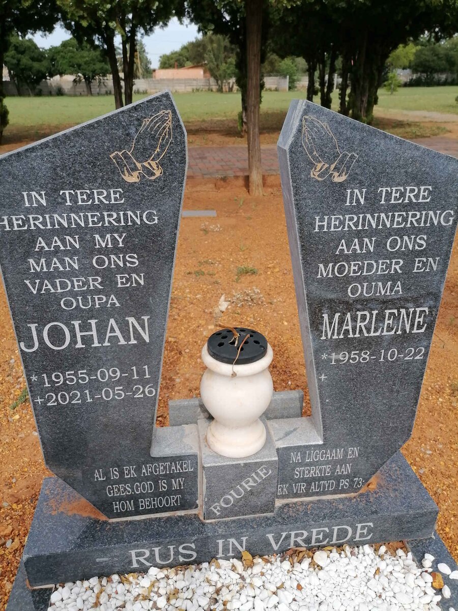 FOURIE Johan 1955-2021 &amp; Marlene 1958-