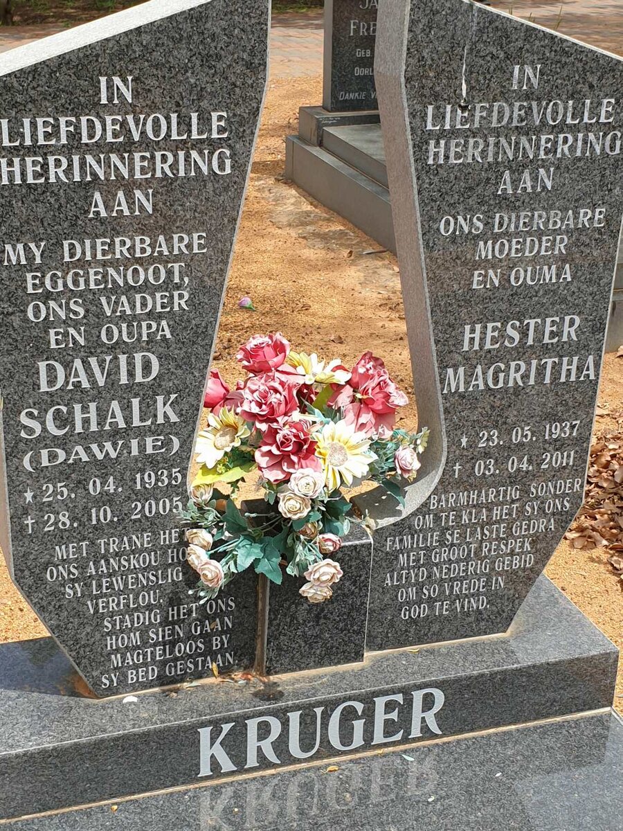 KRUGER David Schalk 1935-2005 &amp; Hester Magritha 1937-2011