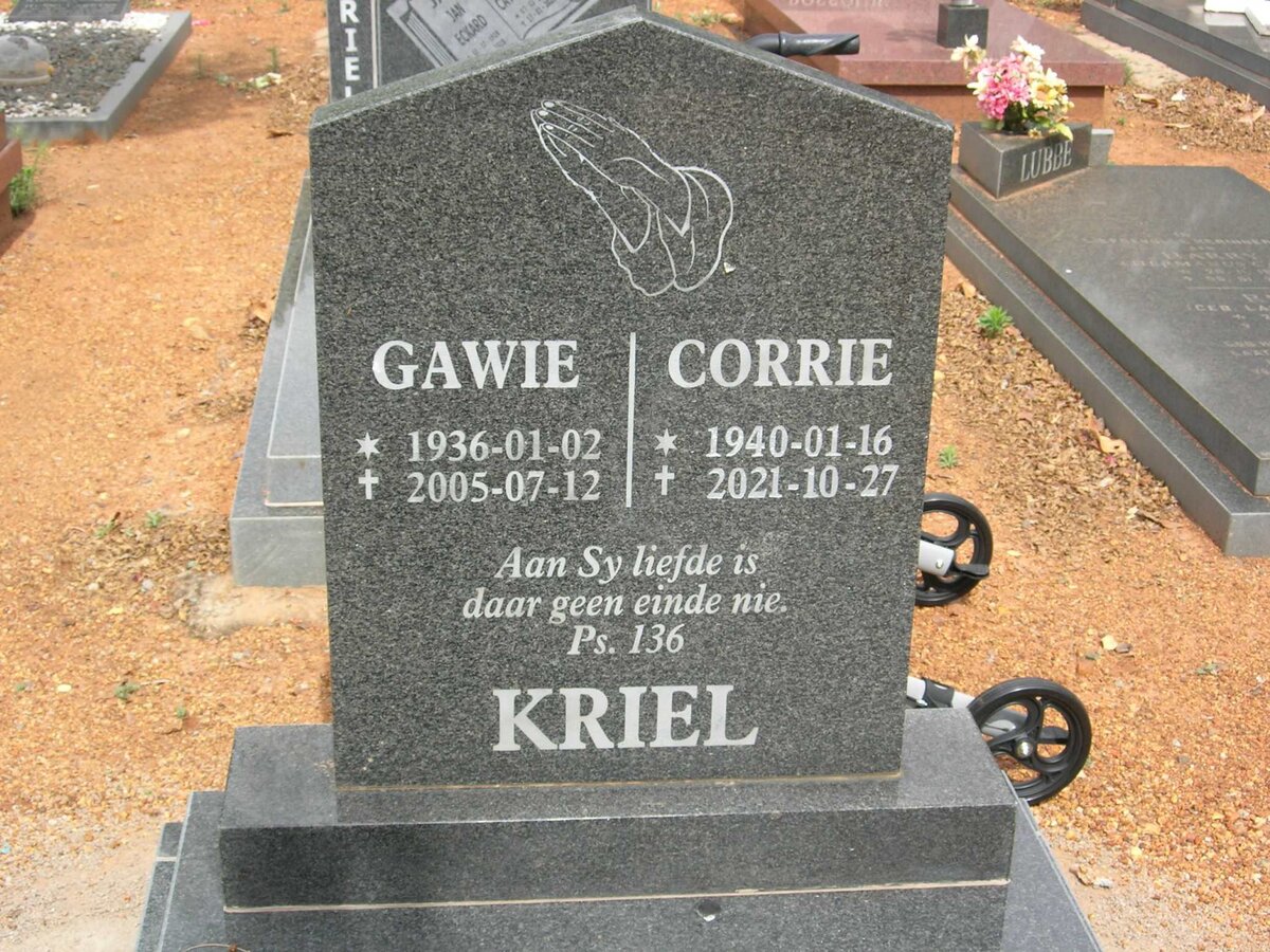 KRIEL Gawie 1936-2005 &amp; Corrie 1940-2021