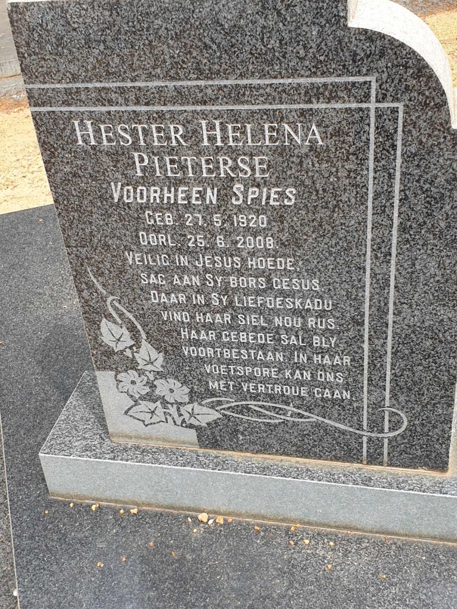PIETERSE Pieter Andries 1903-1958 &amp; Hester Helena SPIES 1920-2008