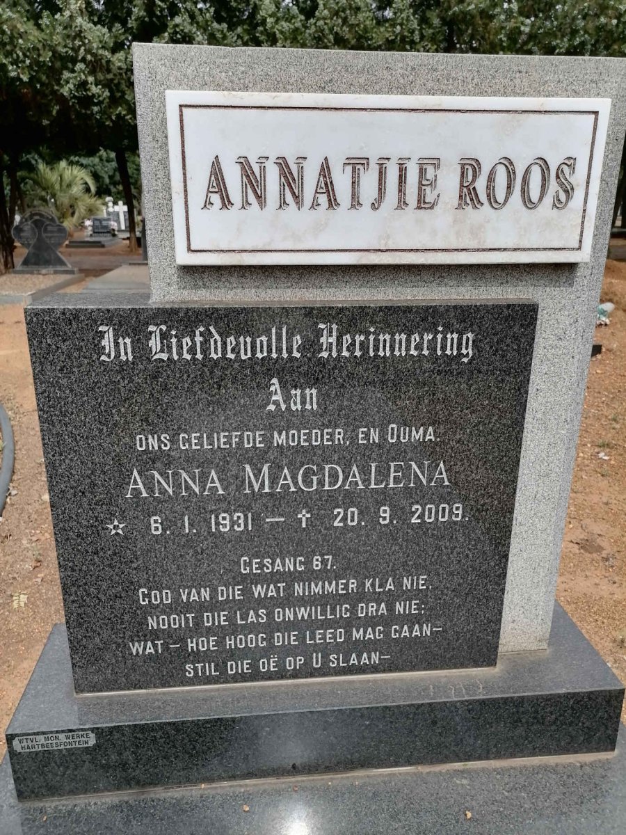 ROOS Anna Magdalena 1931-2009