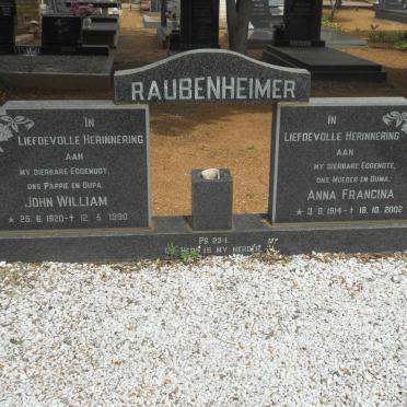 RAUBENHEIMER John William 1920-1990 &amp; Anna Francina 1914-2002