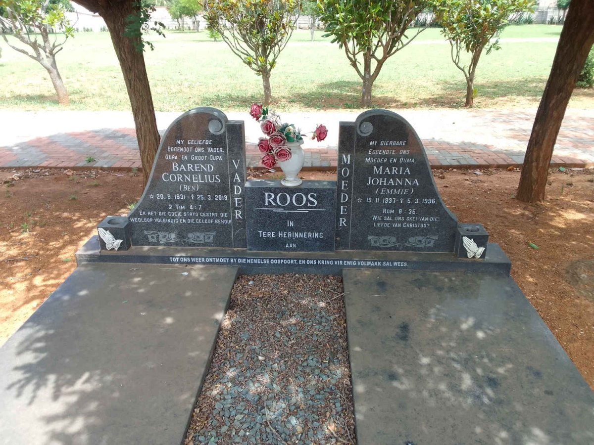 ROOS Barend Cornelius 1931-2019 &amp; Maria Johanna 1937-1996