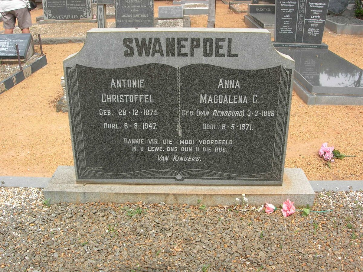 SWANEPOEL Antonie Christoffel 1875-1947 &amp; Anna Magdalena C. VAN RENSBURG 1886-1971