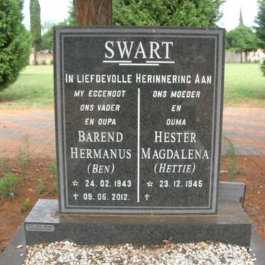 SWART Barend Hermanus 1943-2012 &amp; Hester Magdalena 1945-