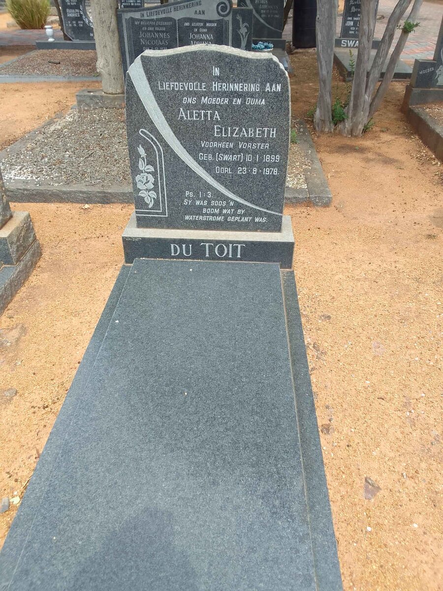 TOIT Aletta Elizabeth, du voorheen VORSTER nee SWART 1899-1978