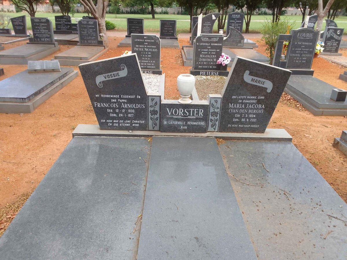 VORSTER Francois Arnoldus 1930-1977 &amp; Maria Jacoba VAN DEN BERGH 1934-2021