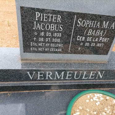 VERMEULEN Pieter Jacobus 1933-2010 &amp; Sophia M.A. DE LA PORT 1937-