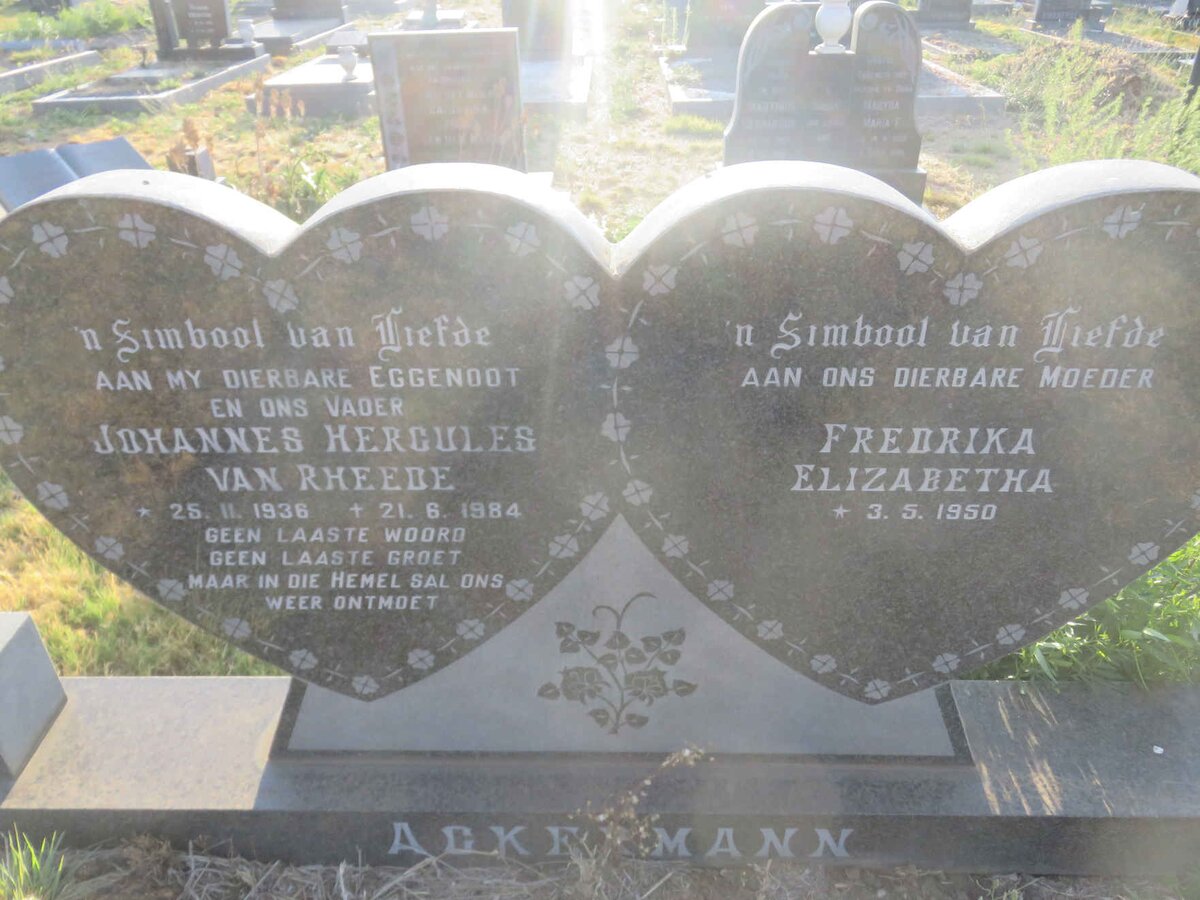 ACKERMANN Johannes Hercules Van Rheede 1936-1984 &amp; Fredrika Elizabetha 1950-