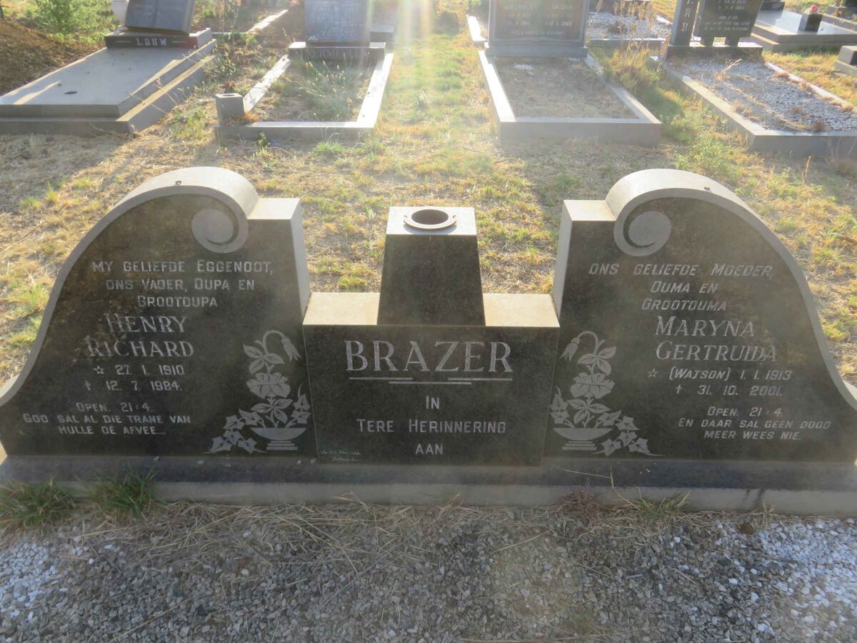 BRAZER Henry Richard 1910-1984 &amp; Maryna Gertruida WATSON 1913-2001