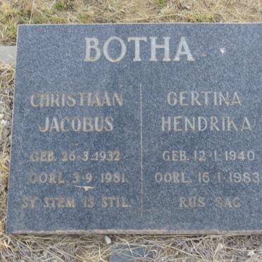BOTHA Christiaan Jacobus 1932-1981 &amp; Gertina Hendrika 1940-1983