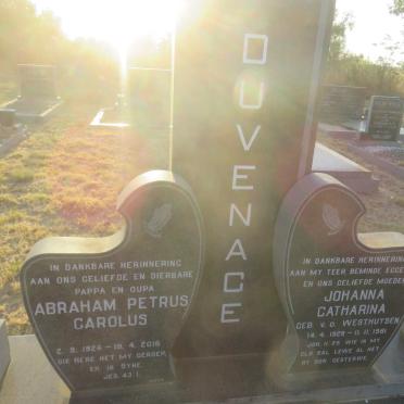 DUVENAGE Abraham Petrus Carolus 1924-2016 &amp; Johanna Catharina V.D. WESTHUIZEN 1928-1981