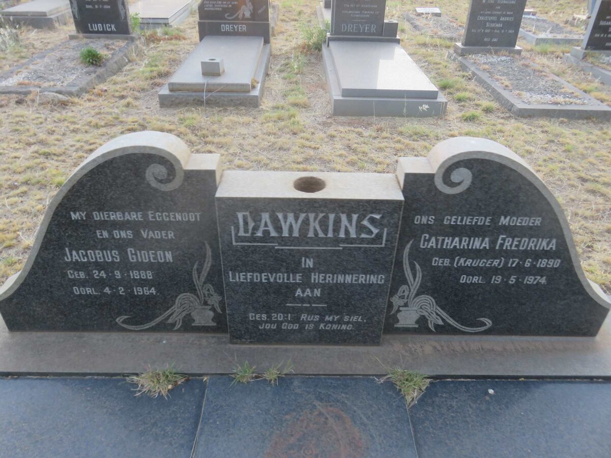 DAWKINS Jacobus Gideon 1888-1964 &amp; Catharina Fredrika KRUGER 1890-1964