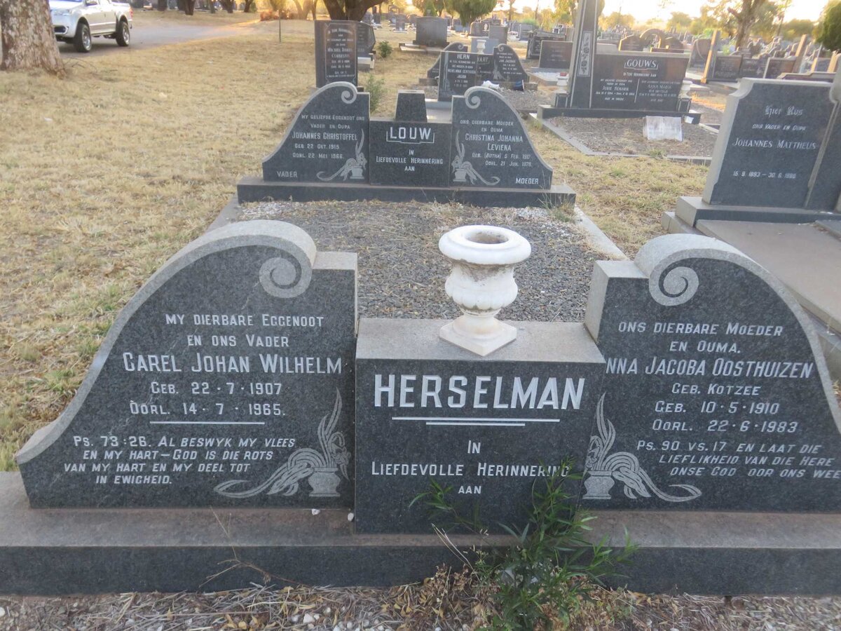 HERSELMAN Carel Johan Wilhelm 1907-1965 &amp; Anna Jacoba Oosthuizen KOTZEE 1910-1983