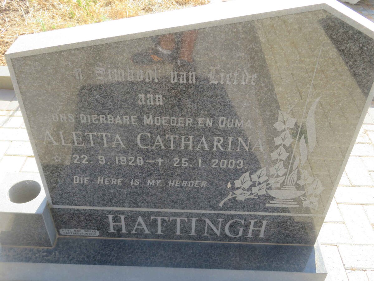 HATTINGH Lodewyk Christoffel 1921-1982 &amp; Aletta Catharina 1928-2003