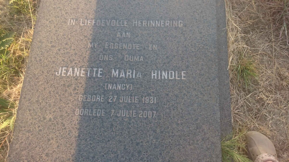 HINDLE Jeanette Maria 1931-2007