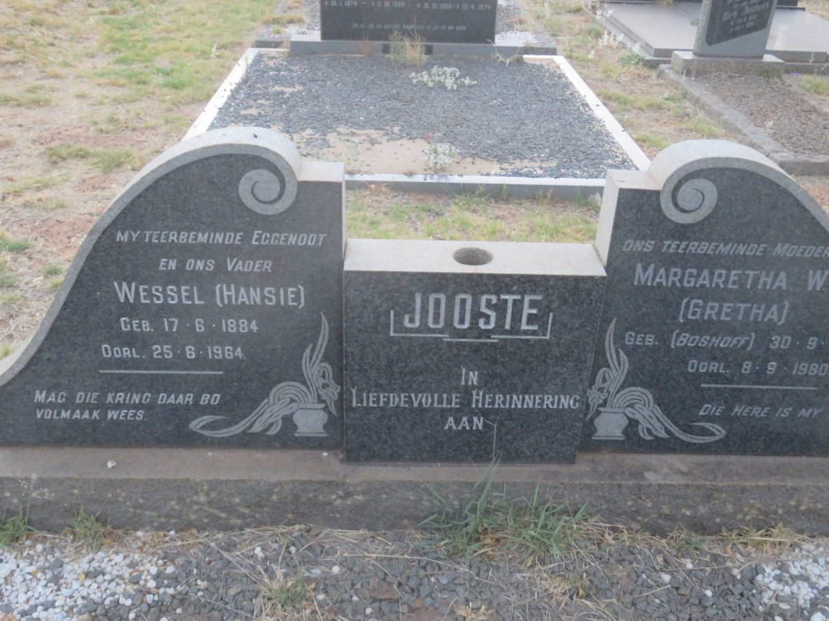 JOOSTE Wessel 1884-1964 &amp; Margaretha W. BOSHOFF -1980