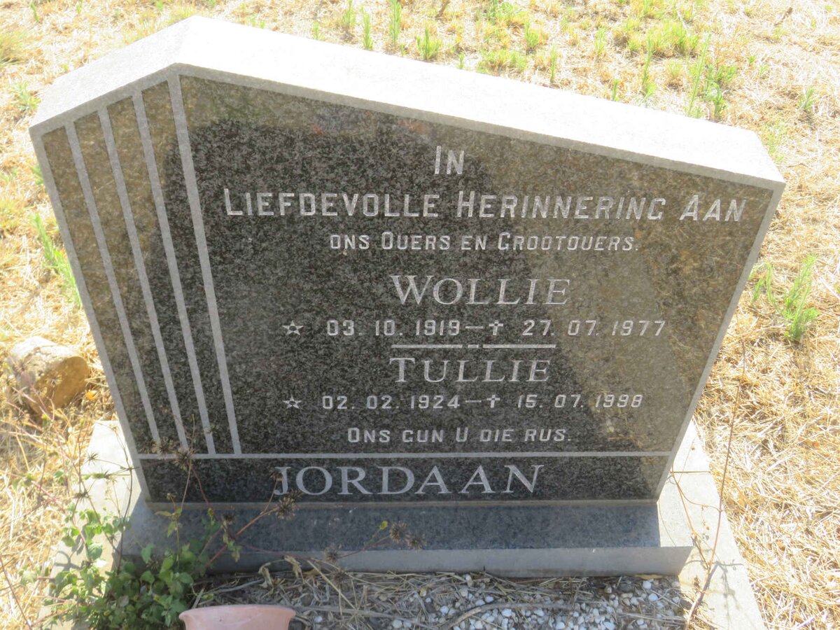 JORDAAN Wollie 1919-1977 &amp; Tullie 1924-1998