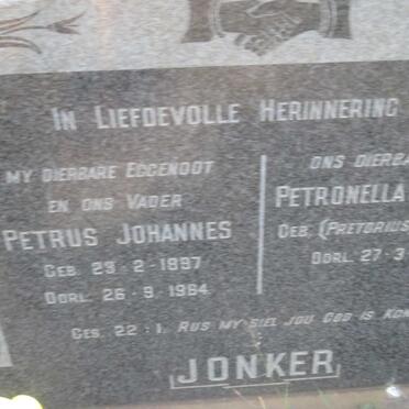 JONKER Petrus Johannes 1897-1964 &amp; Petronella Catharina PRETORIUS 19??-1967