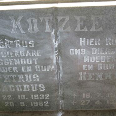 KOTZEE Petrus Jacobus 1932-1982 &amp; Henna 1931-199?