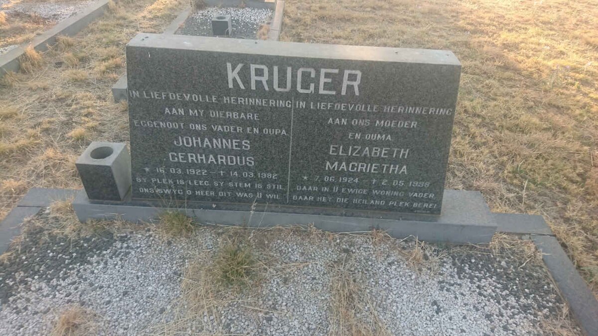 KRUGER Johannes Gerhardus 1922-1982 &amp; Elizabeth Magrietha 1924-1998
