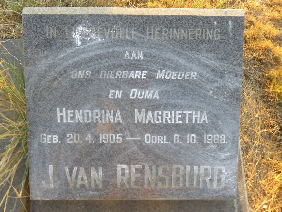 RENSBURG Hendrina Magrietha, J. van 1905-1988