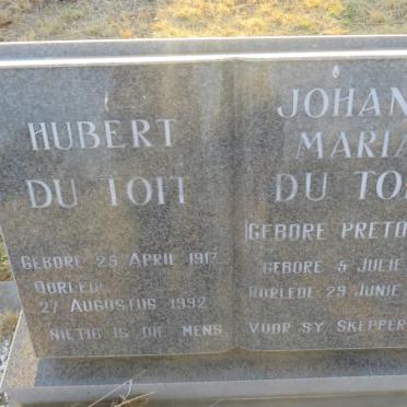 TOIT Hubert, du 1917-1992 Johanna Maria PRETORIUS 1916-1988