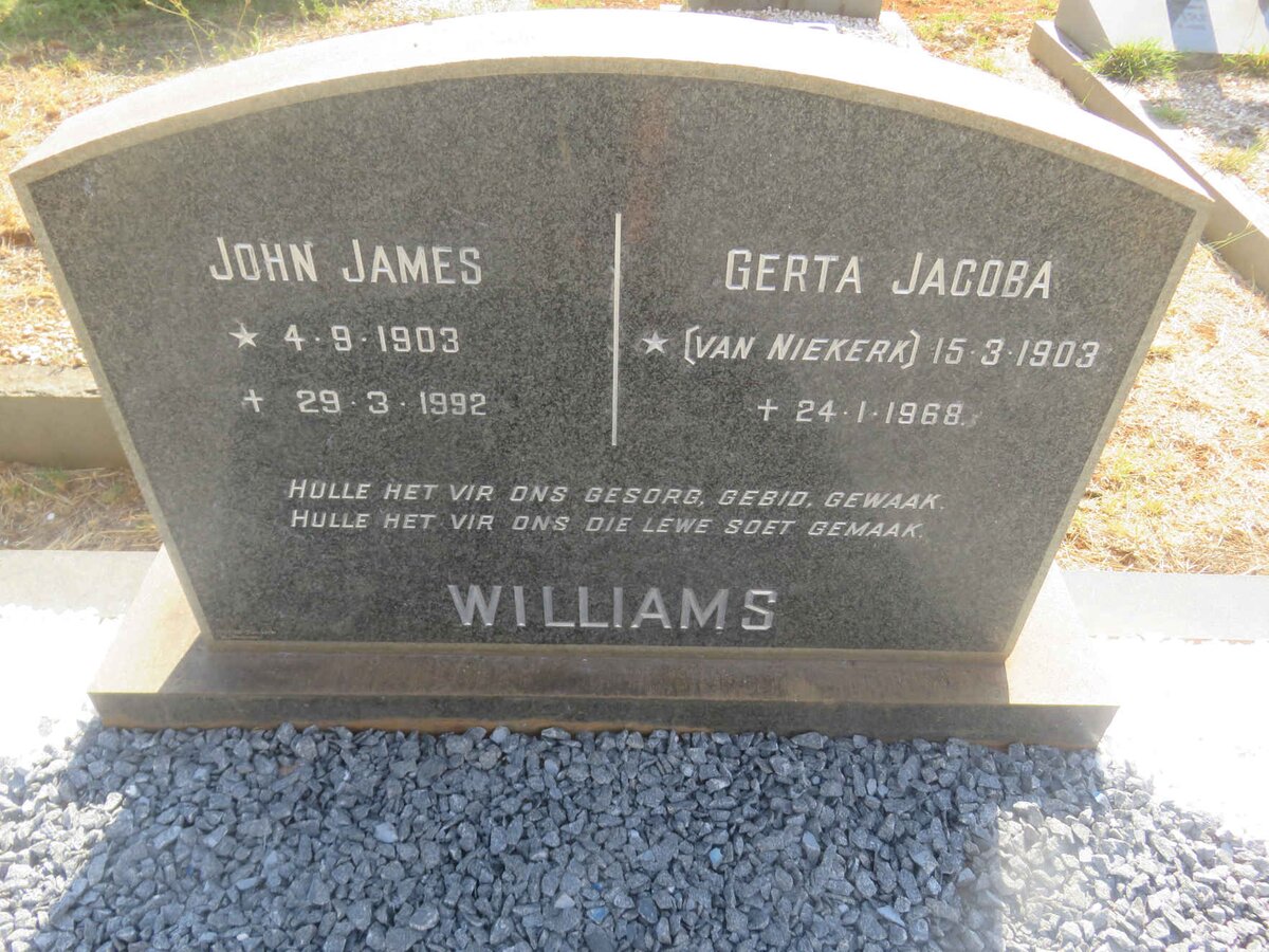 WILLIAMS John James 1903-1992 &amp; Gerta Jacoba VAN NIEKERK 1903-1968