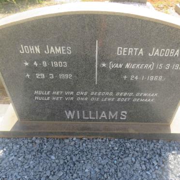 WILLIAMS John James 1903-1992 &amp; Gerta Jacoba VAN NIEKERK 1903-1968