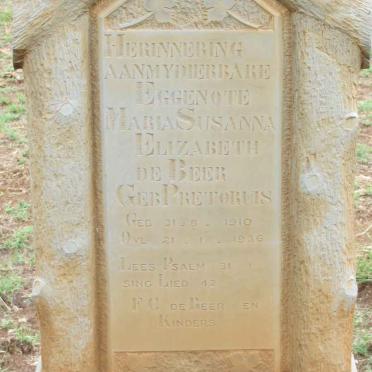 BEER Maria Susanna Elizabeth, de nee PRETORIUS 1910-1936