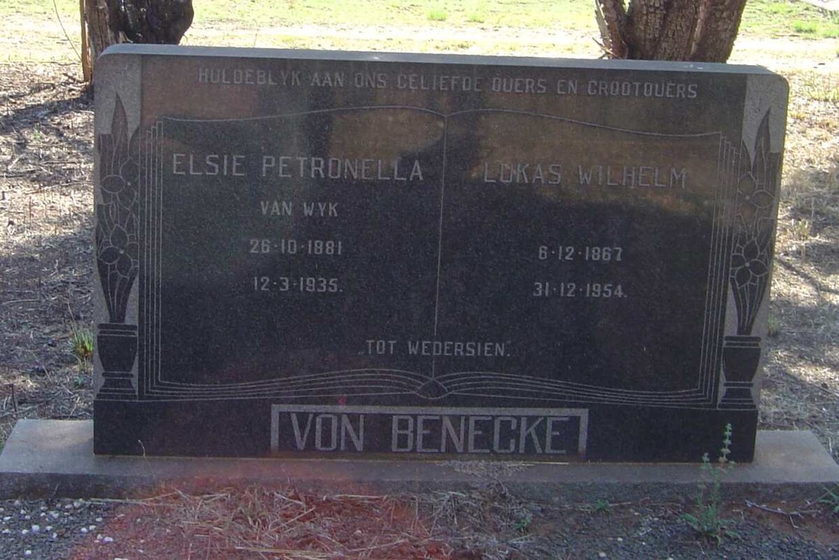 BENECKE Lukas Wilhelm, von 1867-1954 &amp; Elsie Petronella VAN WYK 1881-1935