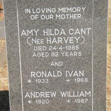 CANT Amy Hilda nee HARVEY -1985 :: CANT Andrew William 1920-1987 :: CANT Ronald Ivan 1933-1968 