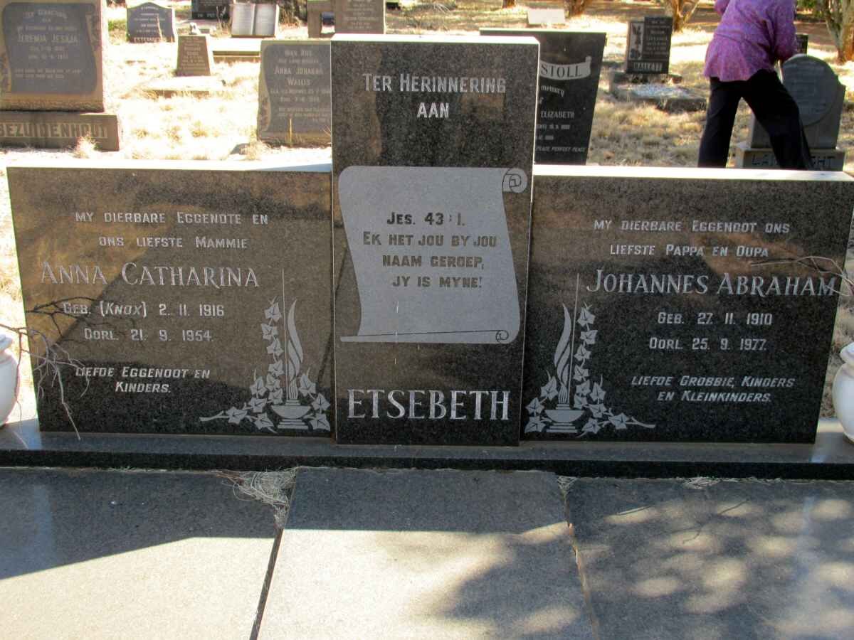 ETSEBETH Johannes Abraham 1910-1977 &amp; Anna Catharina KNOX 1916-1954