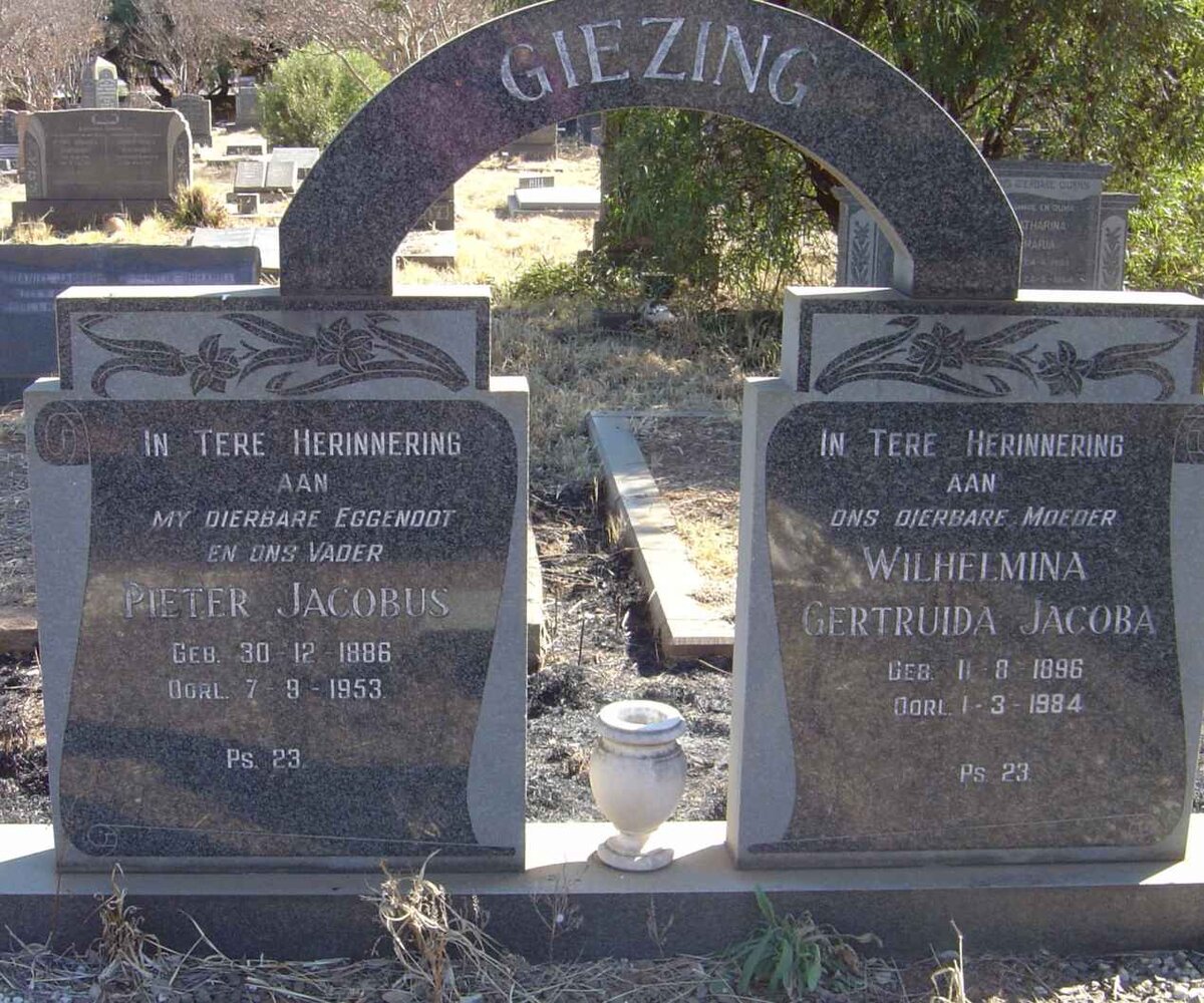 GIEZING Pieter Jacobus 1886-1953 &amp; Wilhelmina Gertruida Jacoba 1896-1984