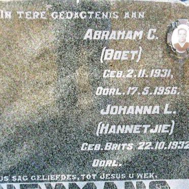 HEYMANS Abraham C. 1931-1956 &amp; Johanna L. BRITS 1932-