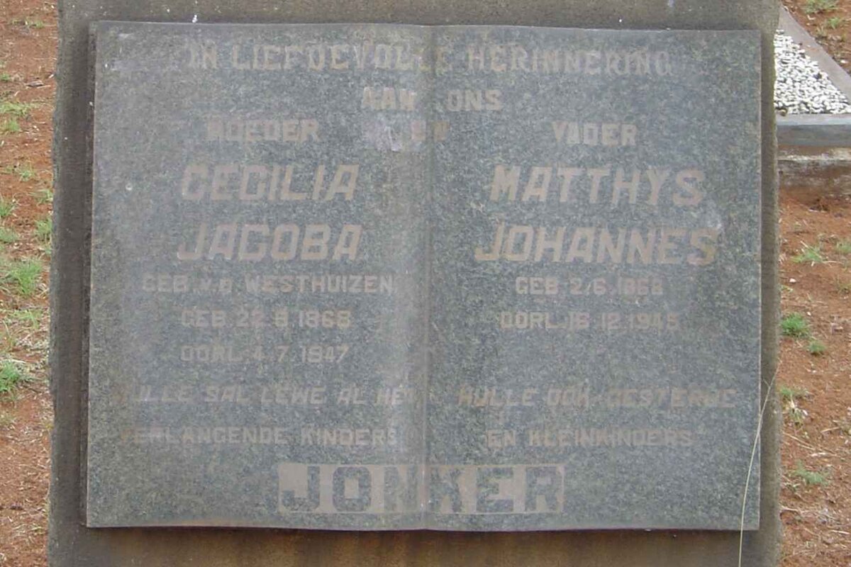 JONKER Matthys Johannes 1868-1945 &amp; Cecilia Jacoba V.D.WESTHUIZEN 1868-1947