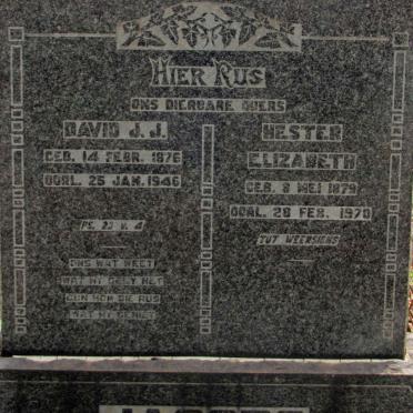 JACOBS David J.J. 1876-1946 &amp; Hester Elizabeth 1879-1970