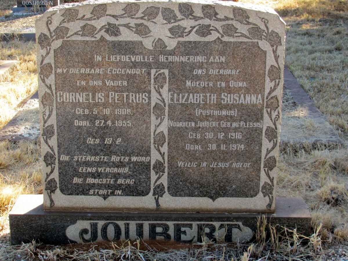 JOUBERT Cornelis Petrus 1908-1955 &amp; Elizabeth Susanna POSTHUMUS previously JOUBERT nee DU PLESSIS 1916-1974